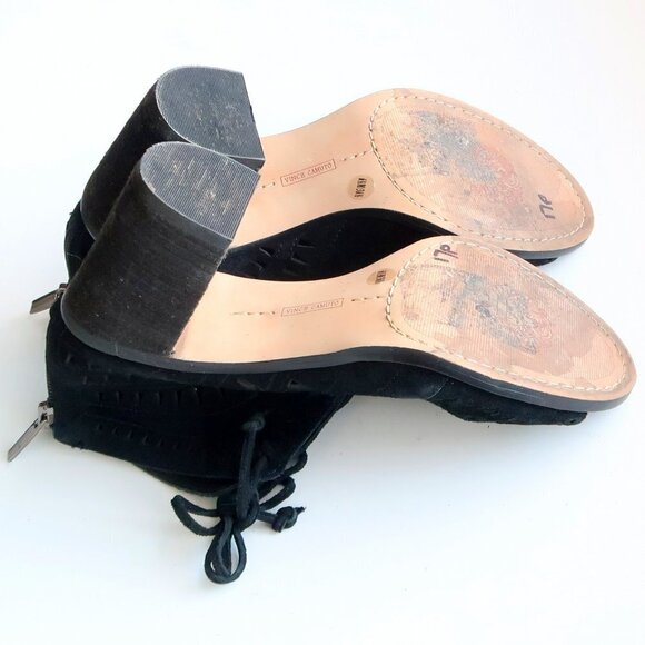 Vince Camuto Tarita Black Suede Laser Cut Lace Up Block Heel Bootie Shoes 6.5 - Picture 15 of 16